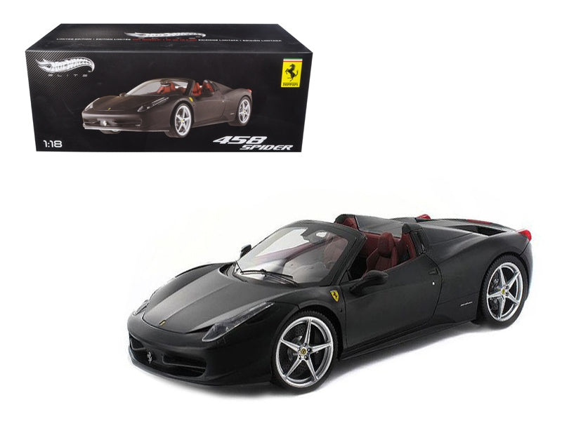 Ferrari 458 Italia Spider Matt Black Elite Edition 1/18 Diecast Car Model by Hot Wheels